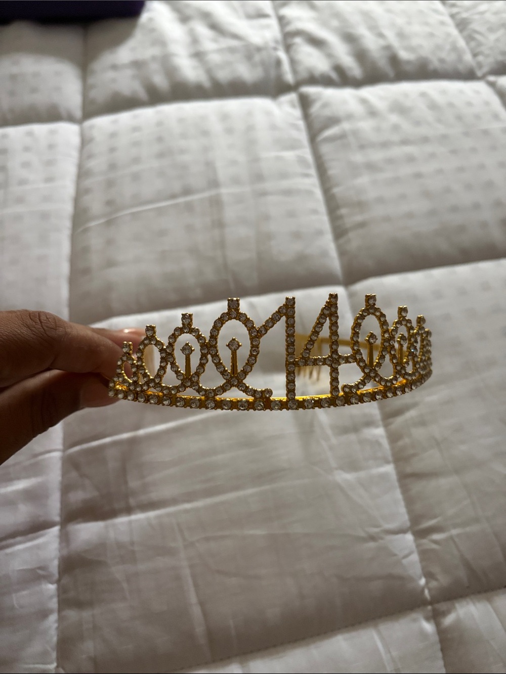 Gold Rhinestone 'Quinceañera' Tiara Headband HAPPY 14th BIRTHDAY CROWN
